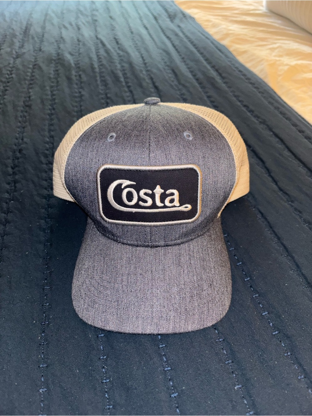 Costa Two-Tone Mesh Trucker Hat in Navy and Tan